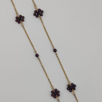 Chaîne à lunettes - Fleurs en perles de Grenat - détail chaîne