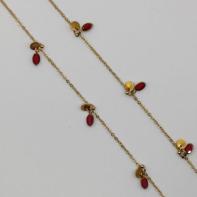 Chaîne à lunettes - Perles rouges et or - sequins - détail chaîne