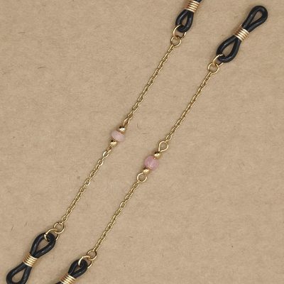 Bijoux de branches - Pierre naturelle rose entourée de perles dorées - Présentation à plat