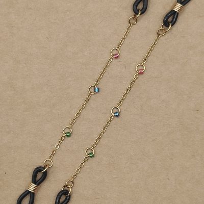 Bijoux de branches - Perles de rocailles colorées sur anneaux dorés - Présentation à plat