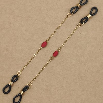 Bijoux de branches - Perle de verre rouge et or - Présentation à plat
