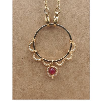 Anneau porte lunettes Dentelle de rocailles et agate rose - détail