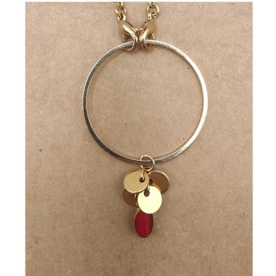Anneau porte lunettes Petite grappe sequins et perle rouge et or - détail