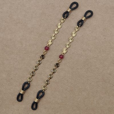 Bijoux de branches - Chaîne soleil et Agate rose - Présentation à plat